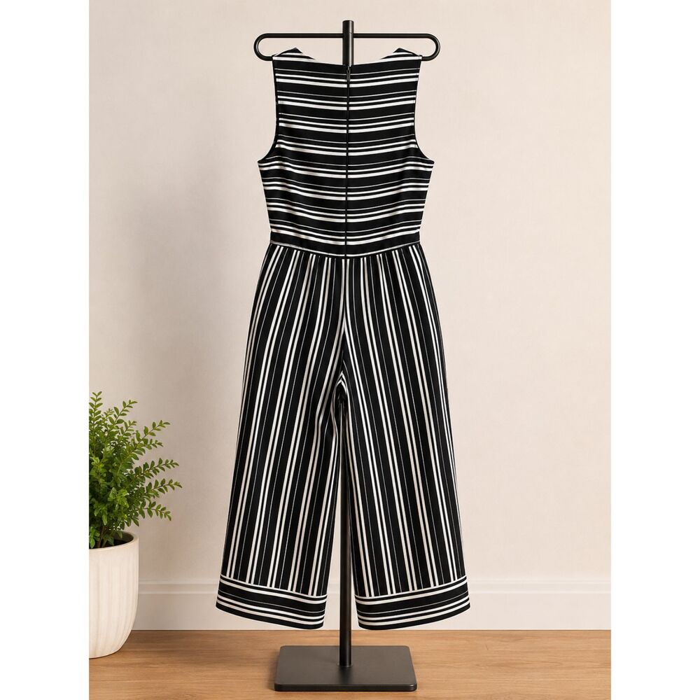 Everly Black & White Striped Wide Leg Jumpsuit – Women's Small - Picture 2 of 4